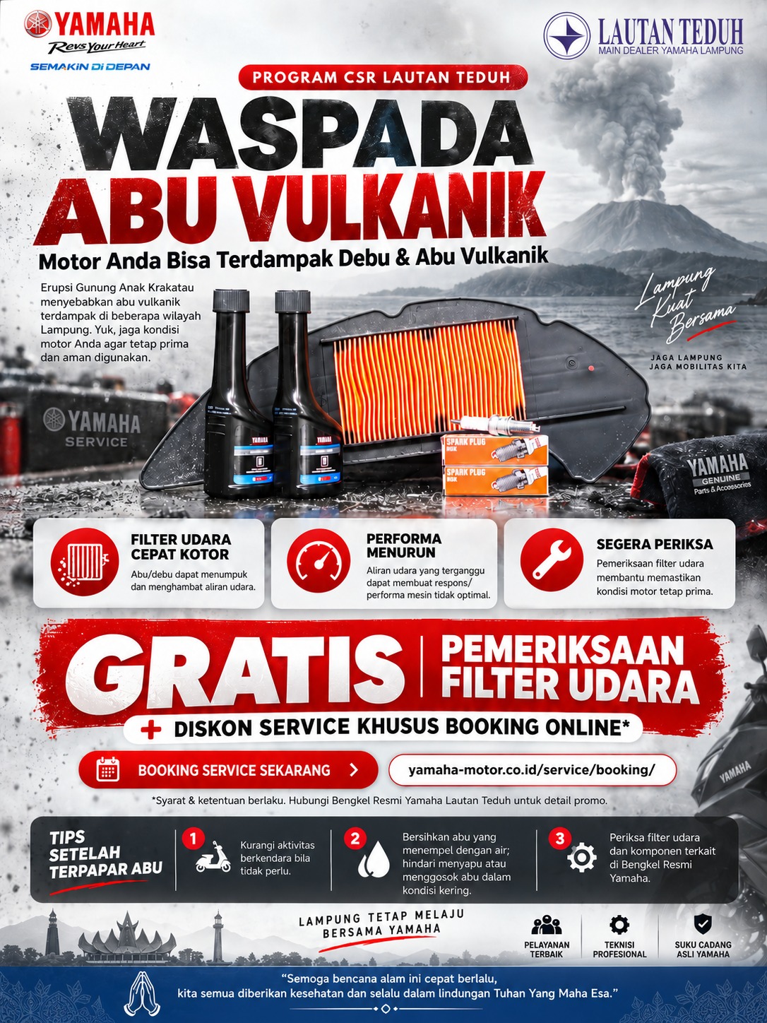 Motor Terpapar Abu Vulkanik? Cek Filter Udara Gratis!
